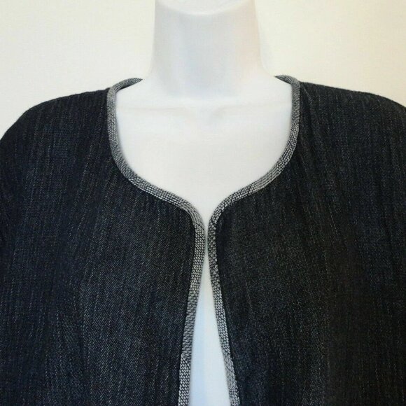 NWT EILEEN FISHER Denim Cotton Indigo Doubleweave Open Round Neck Short Jacket L - Picture 3 of 7